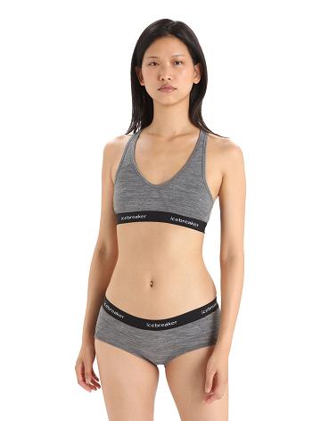 Gritstone Heather Women's Icebreaker Merino Sprite Racerback Bras | USA 1814JPQJ